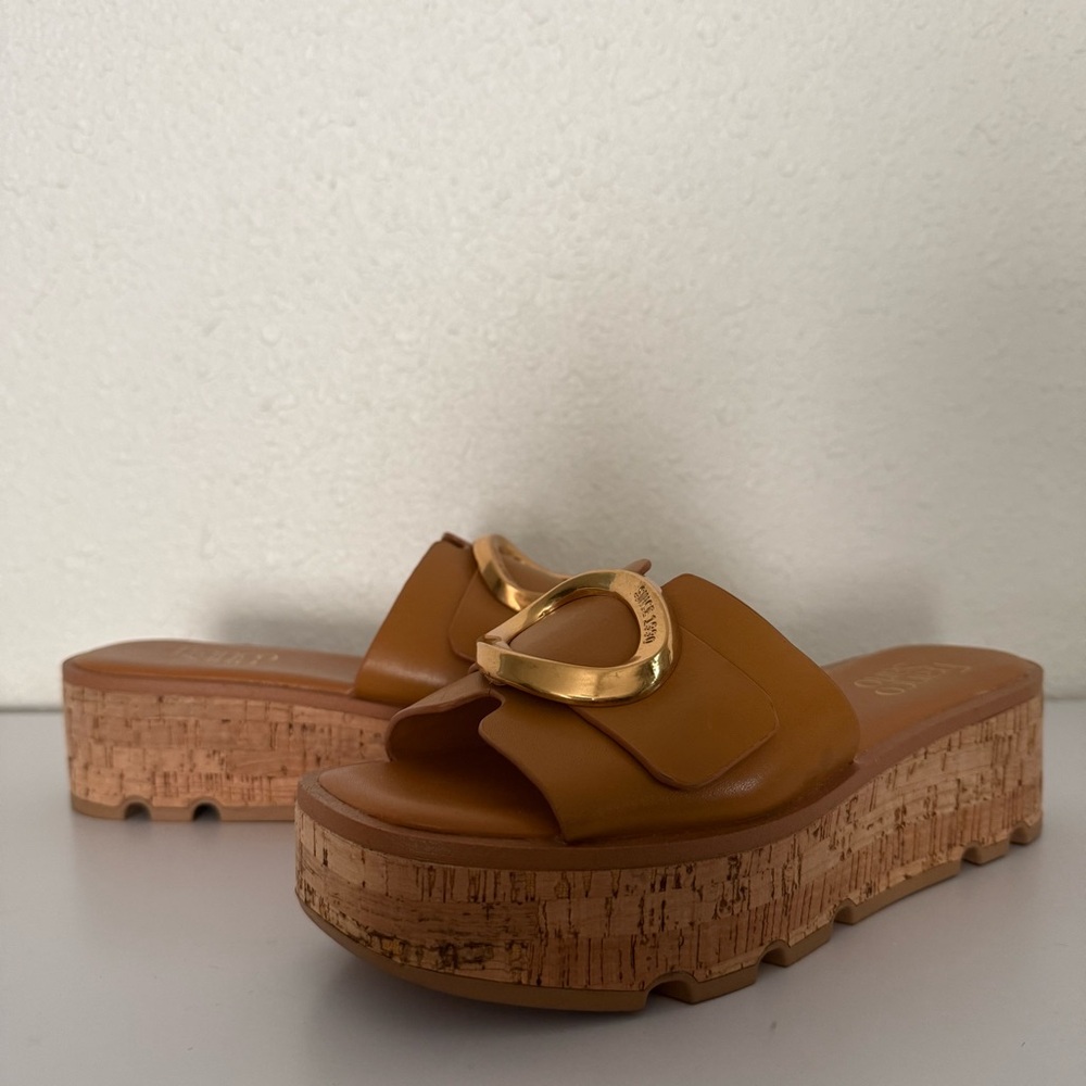 FRANCO SARTO Cork Platform Leather Slip-On Sandals Women’s Size 8 - Picture 2 of 6